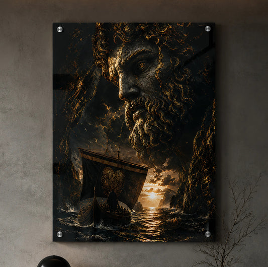 Aeterna limited edition mythological wall art on brushed aluminium with black and gold cinematic detailing