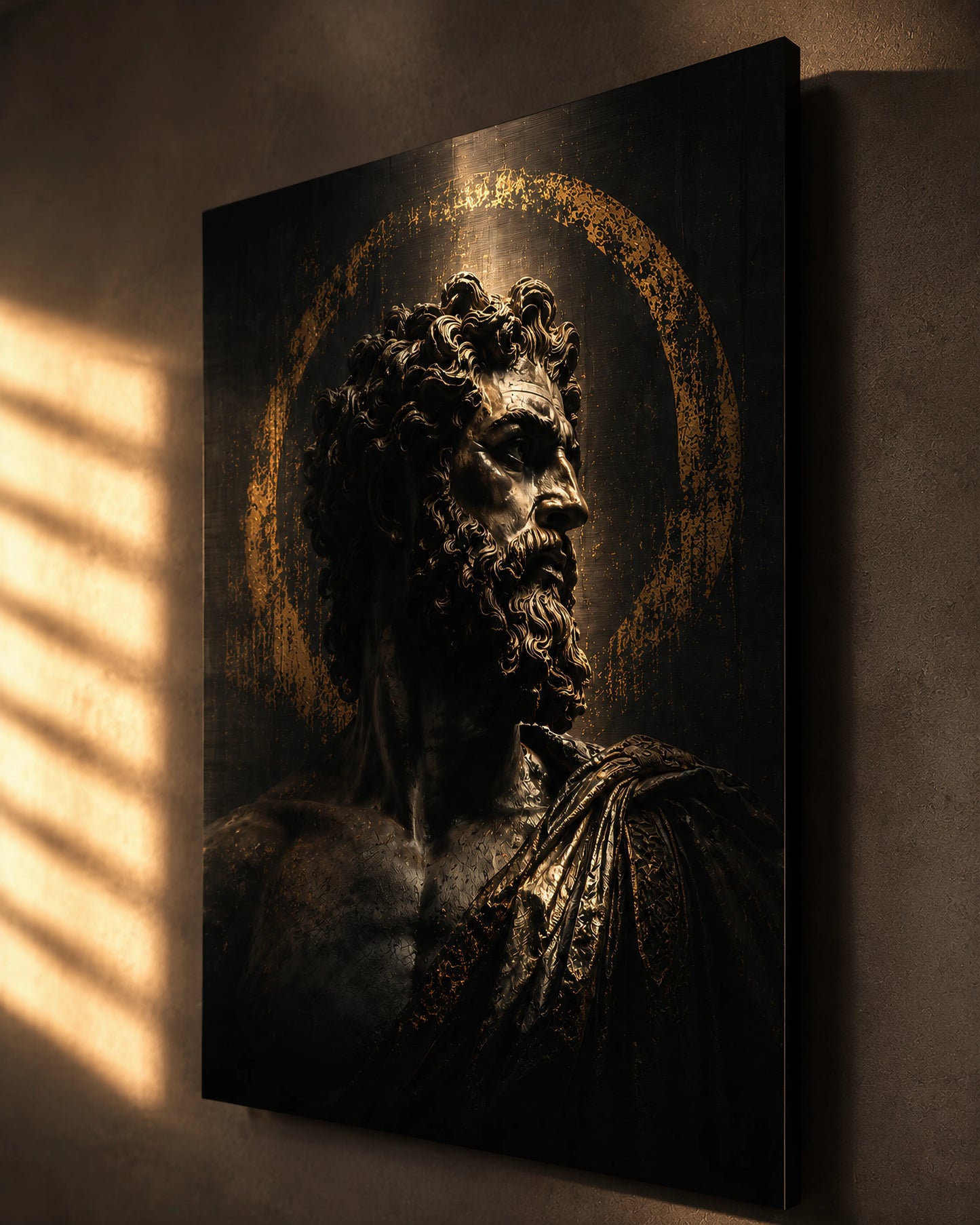 Close-up side profile of The Stoic aluminium artwork