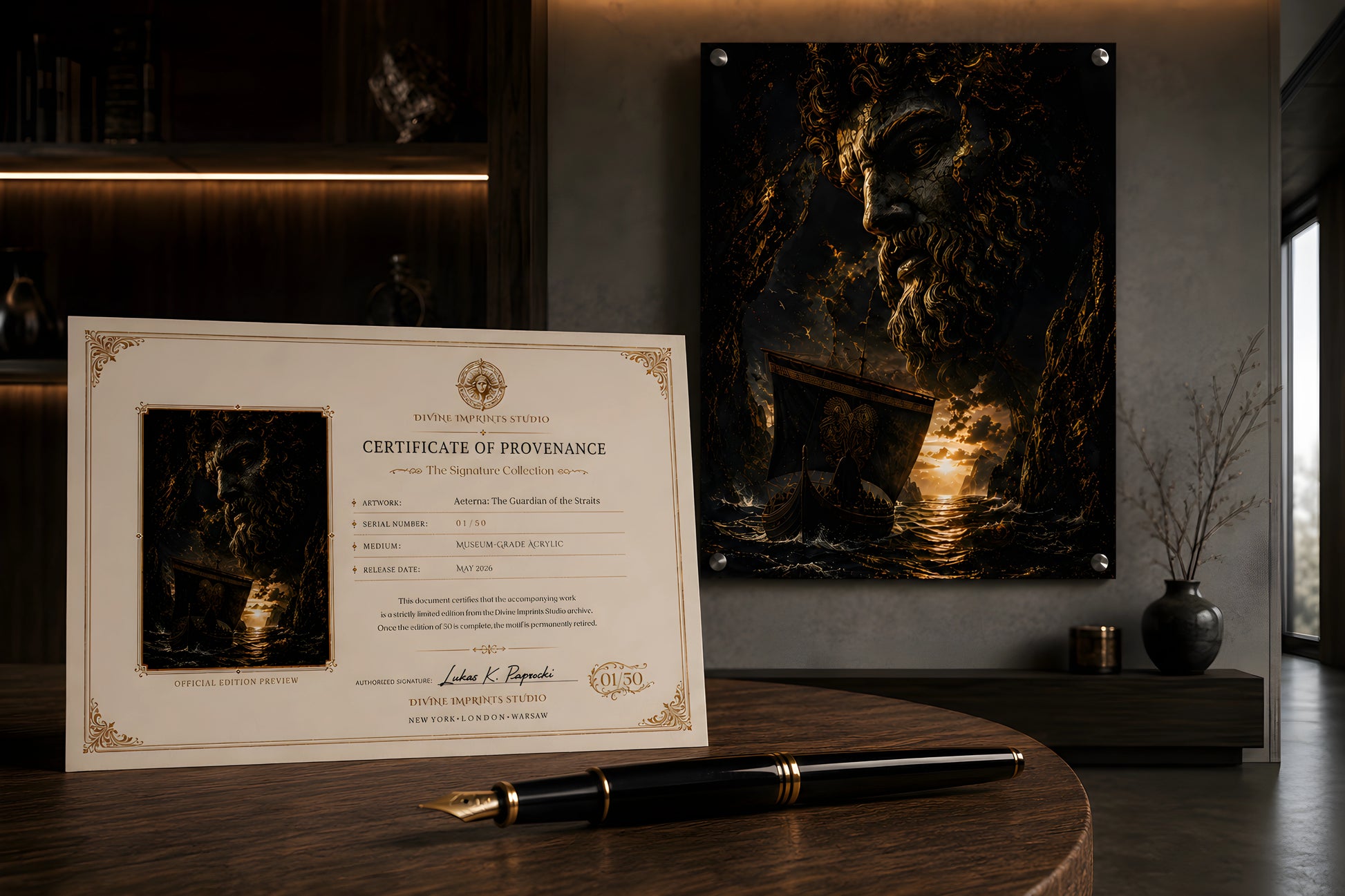 Aeterna collector edition artwork with provenance certificate and authentication presentation